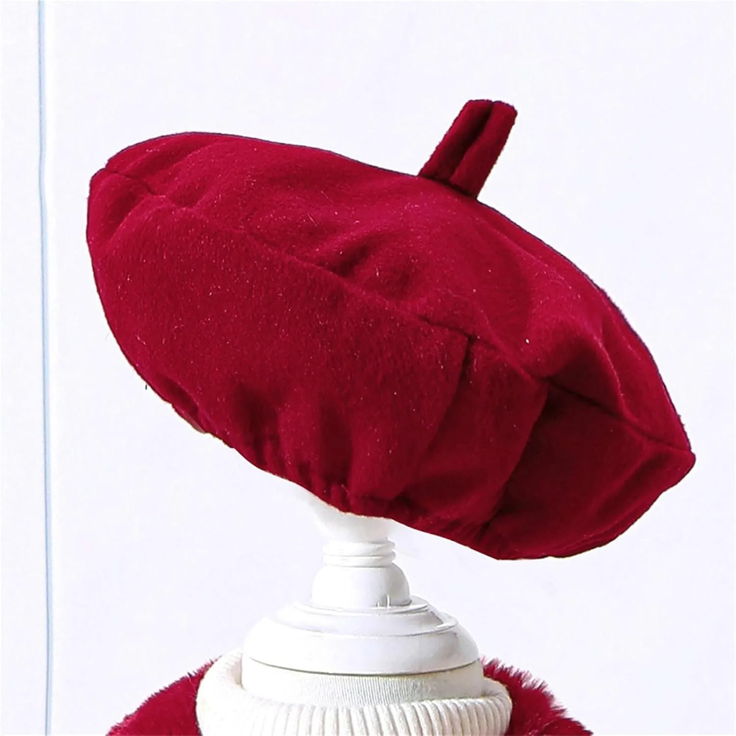 Toddler Girls Wool Collar Coat Set Baby Infant Winter Warm Solid Outwear Beret Hat Suit Casual Outfits