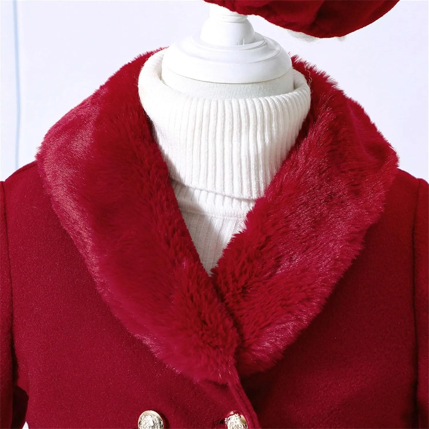 Toddler Girls Wool Collar Coat Set Baby Infant Winter Warm Solid Outwear Beret Hat Suit Casual Outfits