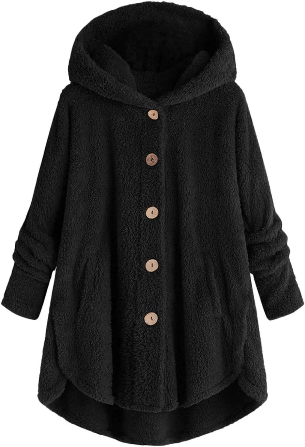 Top Women Woolen Coat Plus Size Outwear Warm Winter Jacket Button Plush Hooded Tops Loose Cardigan Wool Coat Blouse