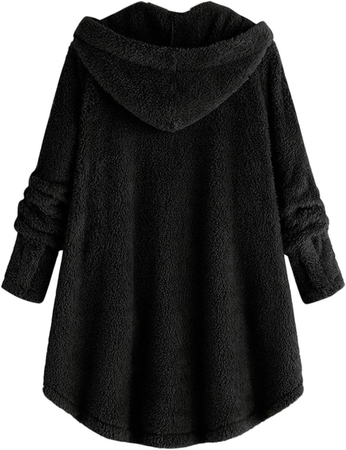 Top Women Woolen Coat Plus Size Outwear Warm Winter Jacket Button Plush Hooded Tops Loose Cardigan Wool Coat Blouse