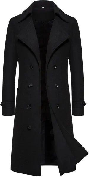 Trench Coat for Men Winter Wool Blend Jacket Double Breasted Overcoat Long Top Coat Warm Pea Coat