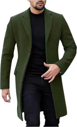 Trench Coats for Men Winter Jackets Wool Blend Peacoats Trendy Trench Lapel Overcoat Single Breasted Jacket Long Coat