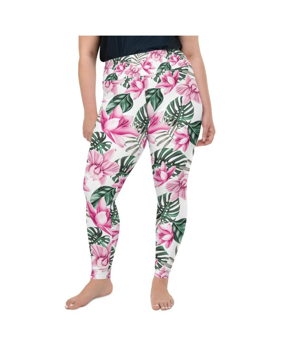 Tropical Floral White Plus Size Leggings