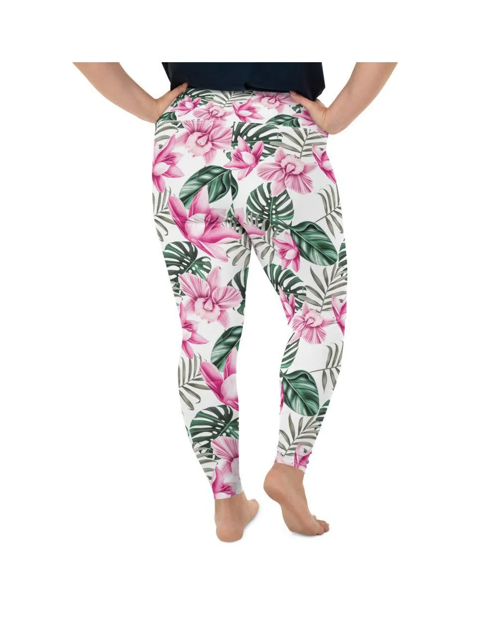 Tropical Floral White Plus Size Leggings