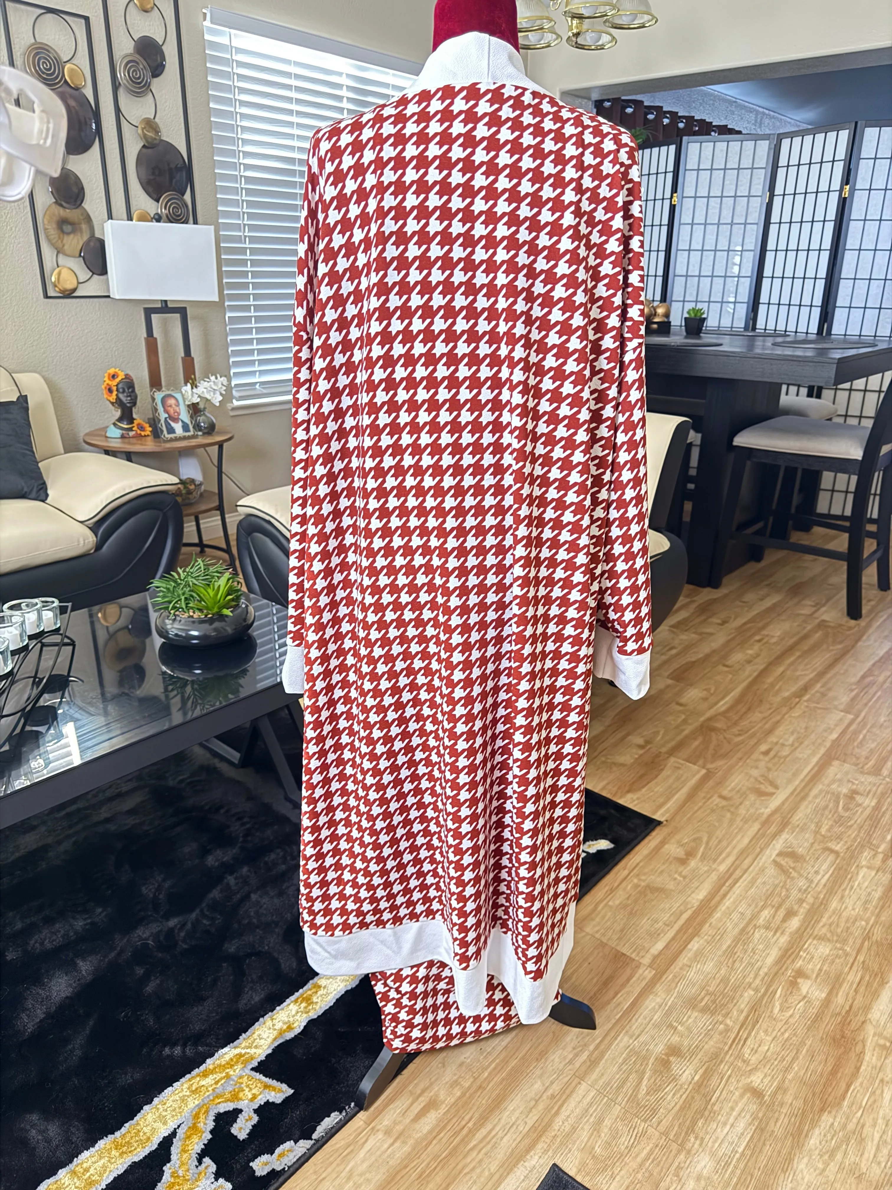 Two Piece Front Button Houndstooth Dress Set (US Sizes 12 - 20) Red and White
