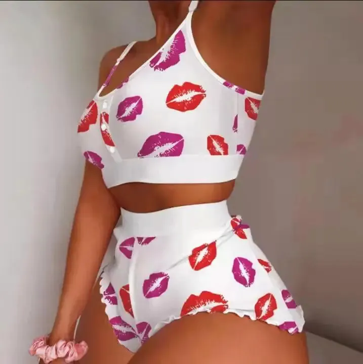 Two Piece Pajama Style Sexy Nighty Loungewear Lingerie