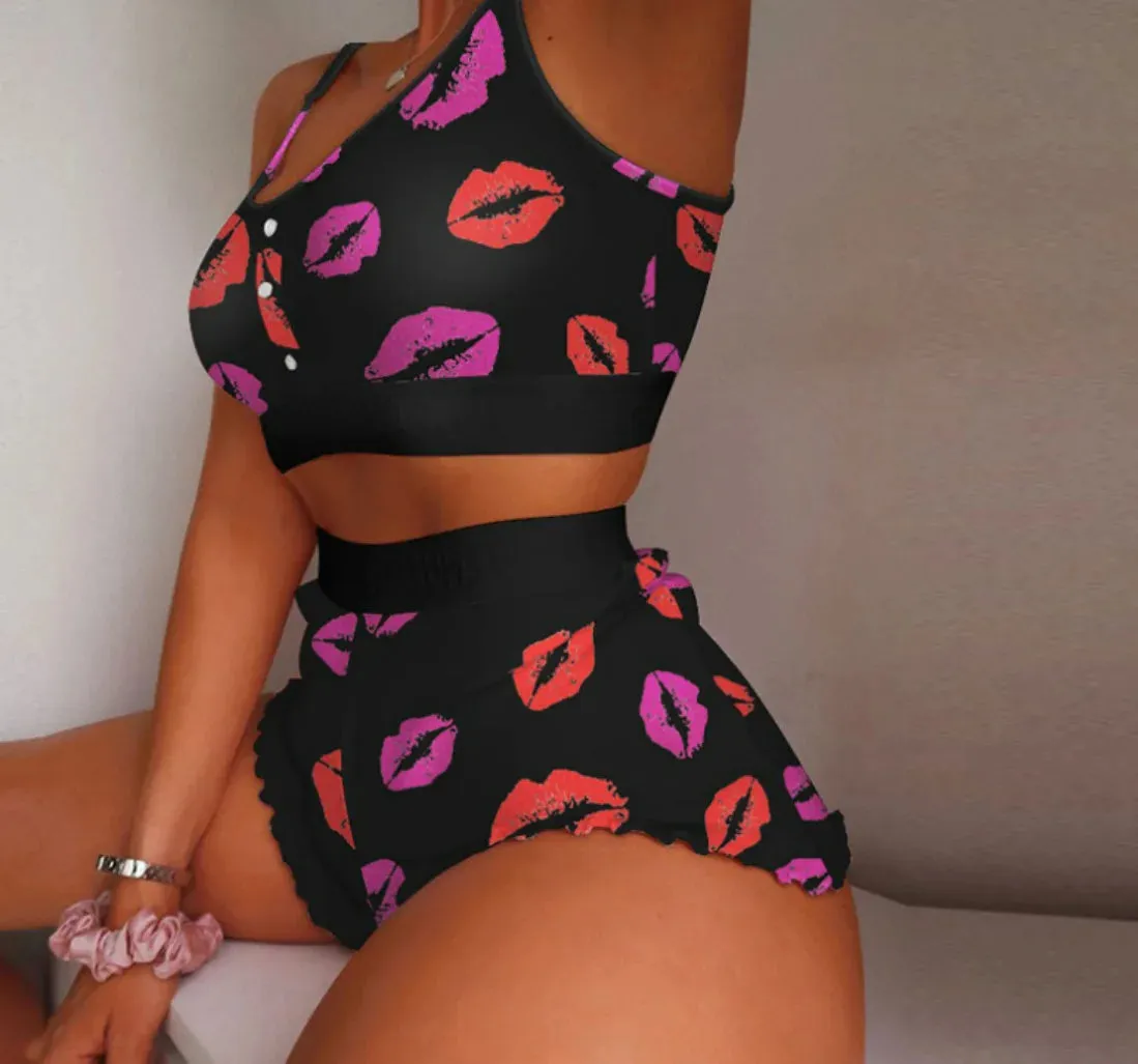 Two Piece Pajama Style Sexy Nighty Loungewear Lingerie