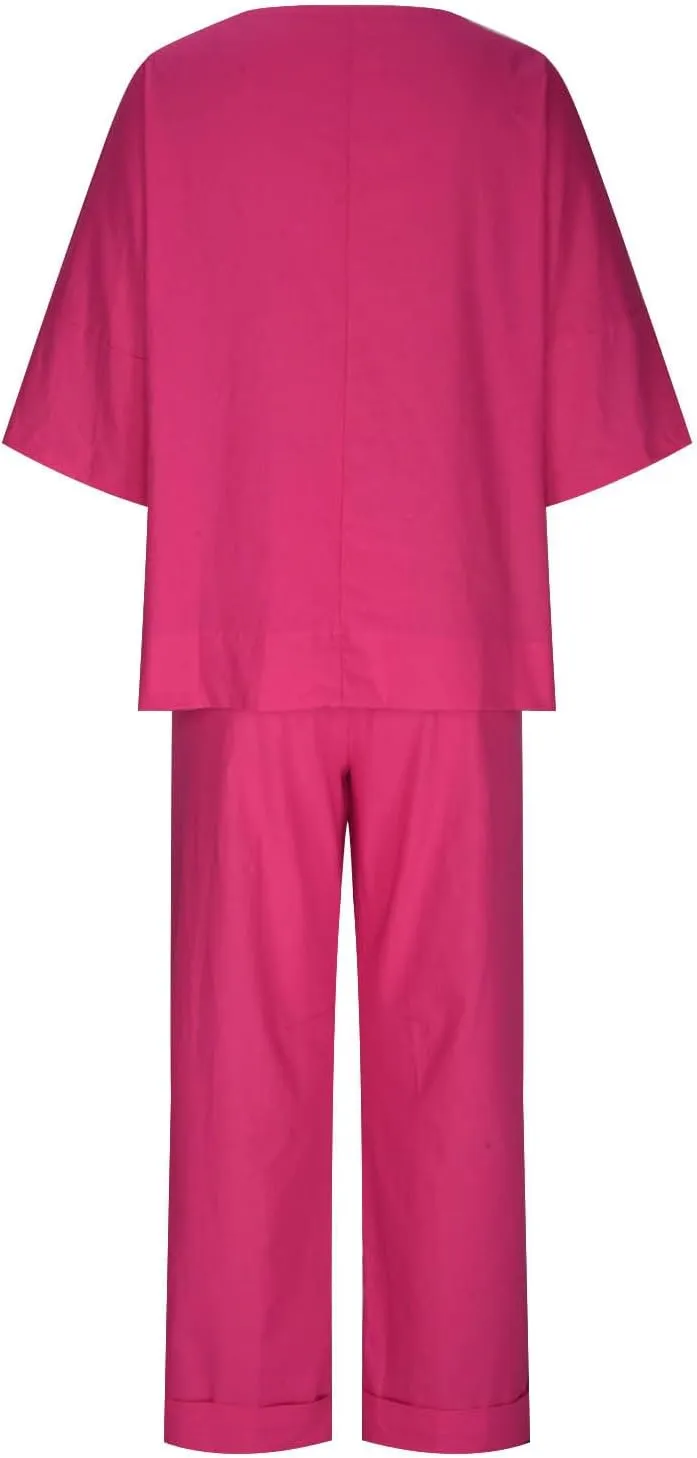 Two Piece Sets for Women Going Out Short Sleeve Crewneck Pullover Shirts Tops Trousers Loose Suit Two-Piece Set