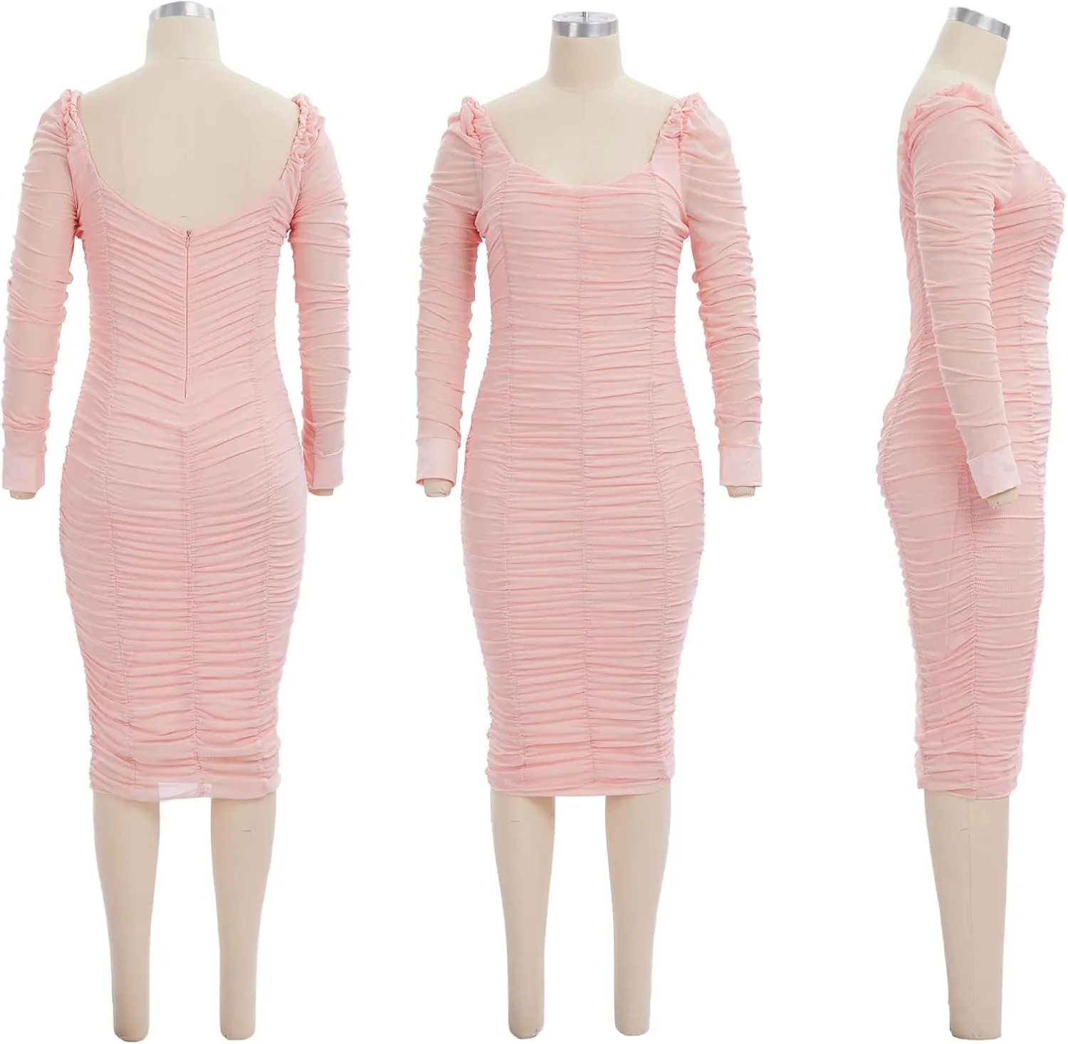 Uni Clau Women Sexy V Neck Mesh Long Sleeve Mini Dress See Through Party Night Clubwear Ruched Bodycon Dress
