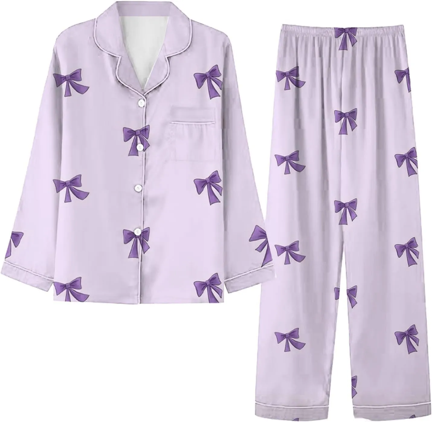 Valentines Pjs Women Home Leisure Valentine's Day Bow Love Loose Imitation Color Ding Pajama Sleepy Pants Lounge Sets