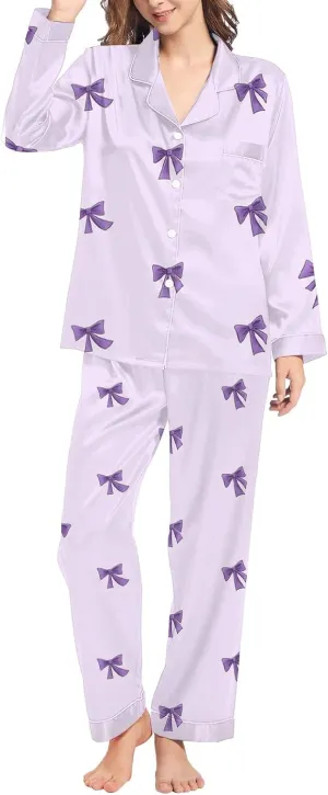 Valentines Pjs Women Home Leisure Valentine's Day Bow Love Loose Imitation Color Ding Pajama Sleepy Pants Lounge Sets