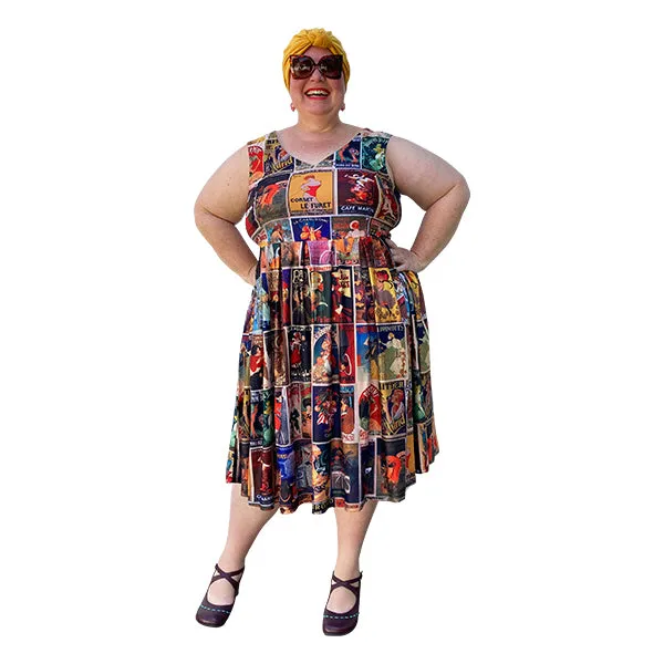 Vintage Ads Print Vee Sleeveless Dress Plus Sizes available
