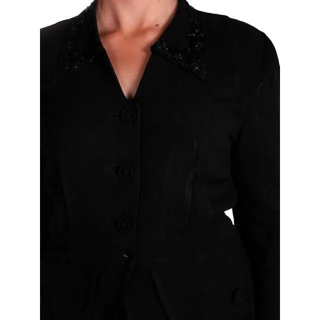 Vintage1940s Suit Black Rayon Embellished  Sequins Trim 1940s Astor Womens 43-31-41