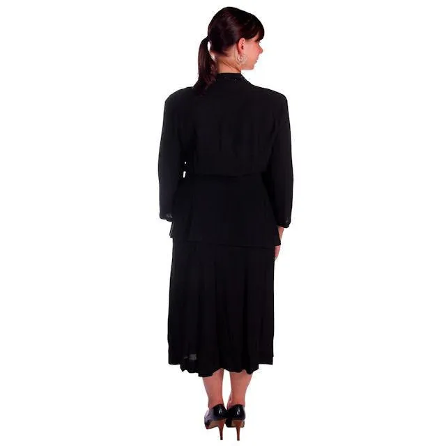 Vintage1940s Suit Black Rayon Embellished  Sequins Trim 1940s Astor Womens 43-31-41