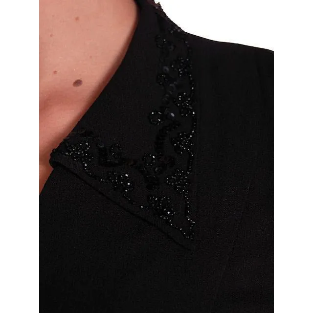 Vintage1940s Suit Black Rayon Embellished  Sequins Trim 1940s Astor Womens 43-31-41