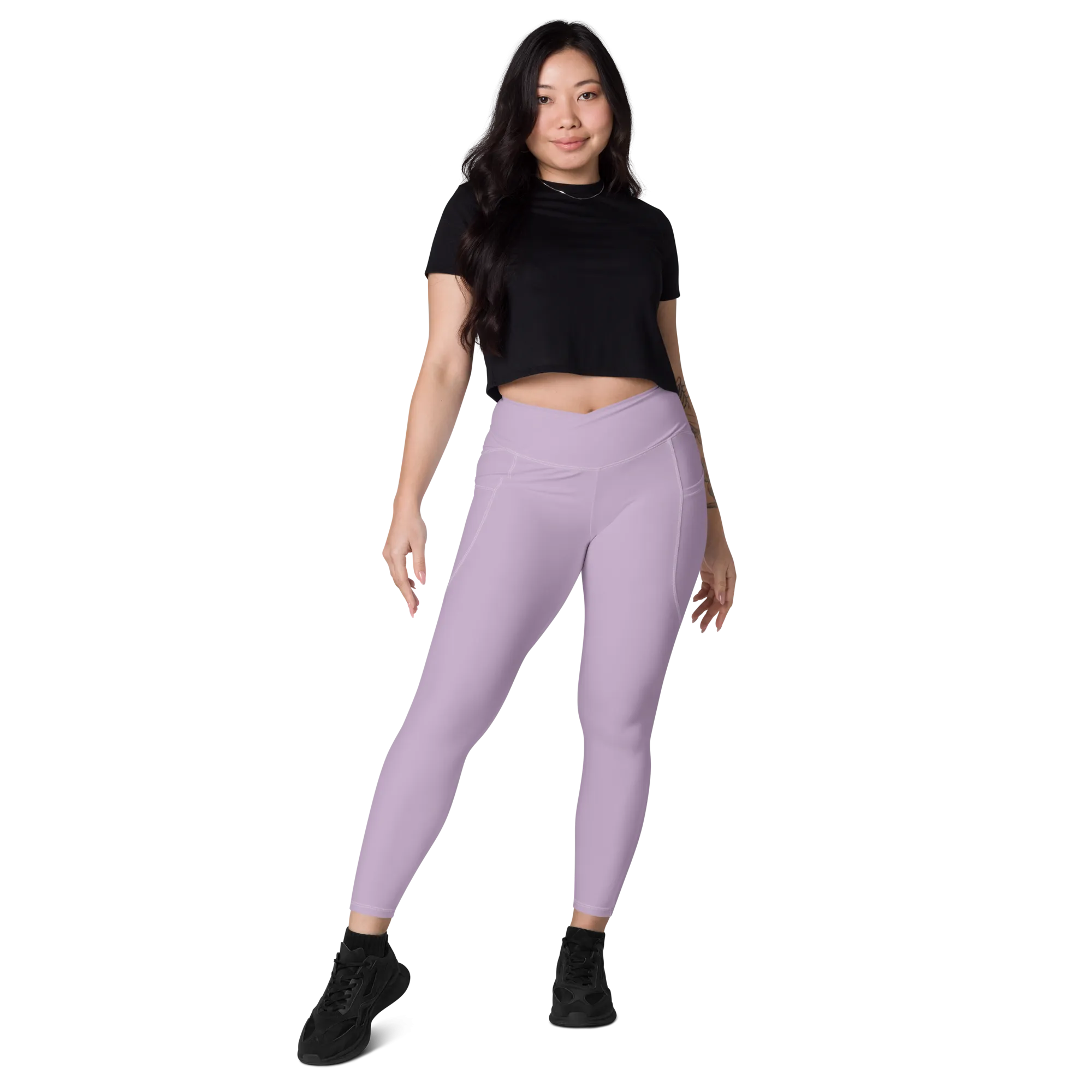 Viral Pale Purple High-Waist Crossover Leggings Funny 2XS-6XL Pockets Empowering