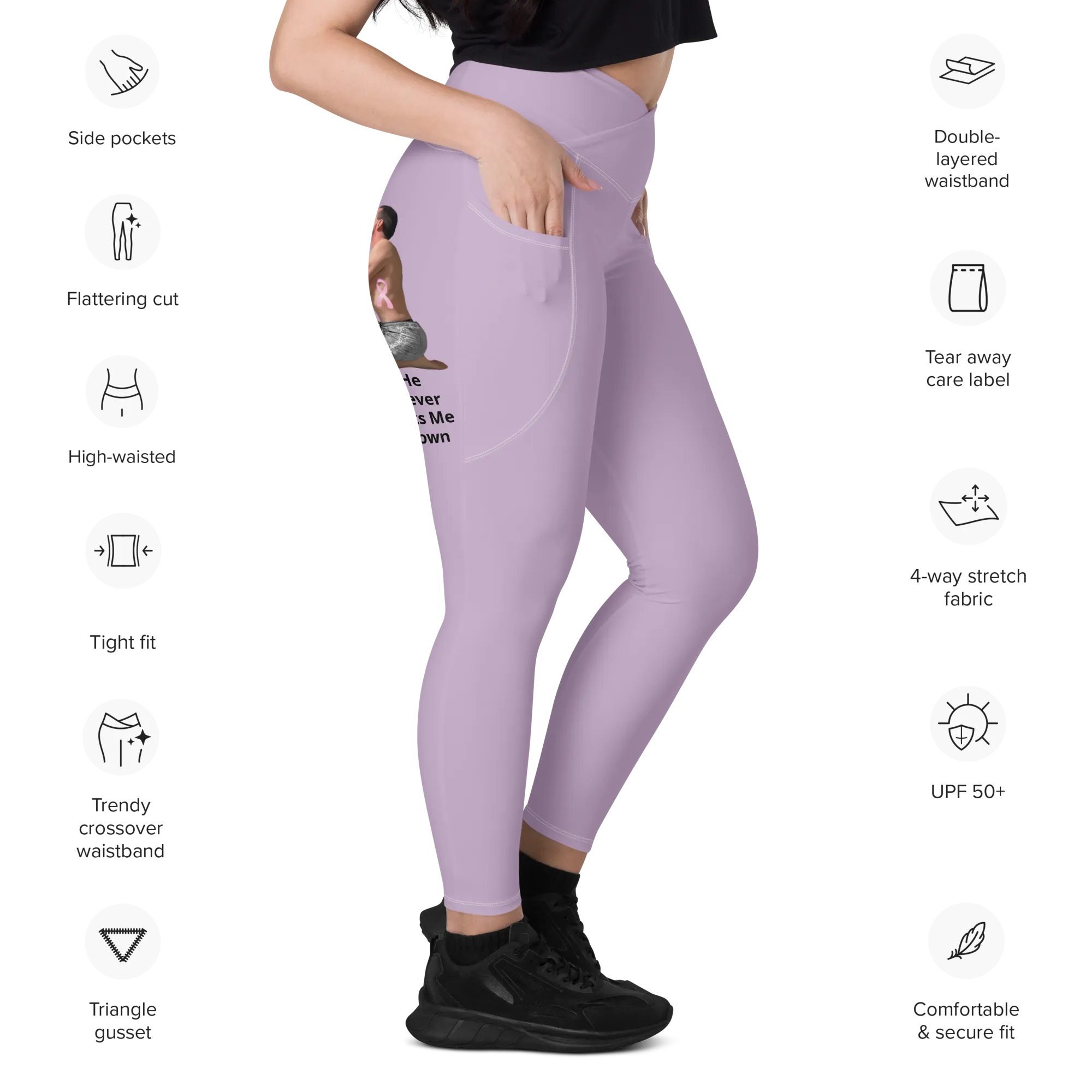 Viral Pale Purple High-Waist Crossover Leggings Funny 2XS-6XL Pockets Empowering