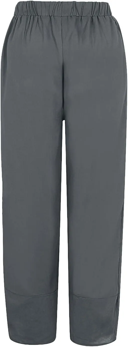 Wide Leg Linen Pants for Women Cotton Casual Summer Cropped Comfy Baggy Pants Straight Leg Breathable Loose Fit Trousers