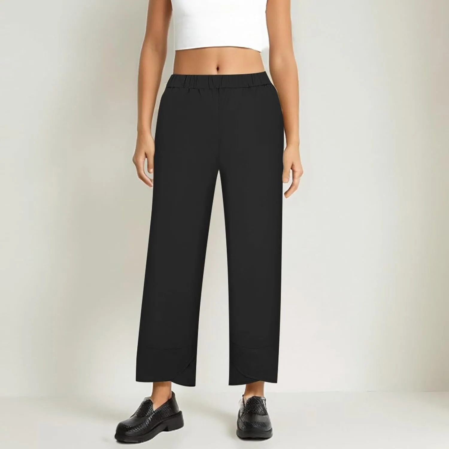 Wide Leg Linen Pants for Women Cotton Casual Summer Cropped Comfy Baggy Pants Straight Leg Breathable Loose Fit Trousers