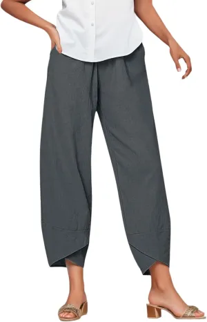 Wide Leg Linen Pants for Women Cotton Casual Summer Cropped Comfy Baggy Pants Straight Leg Breathable Loose Fit Trousers