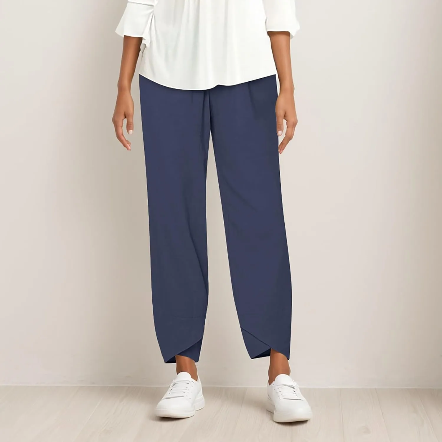 Wide Leg Linen Pants for Women Cotton Casual Summer Cropped Comfy Baggy Pants Straight Leg Breathable Loose Fit Trousers
