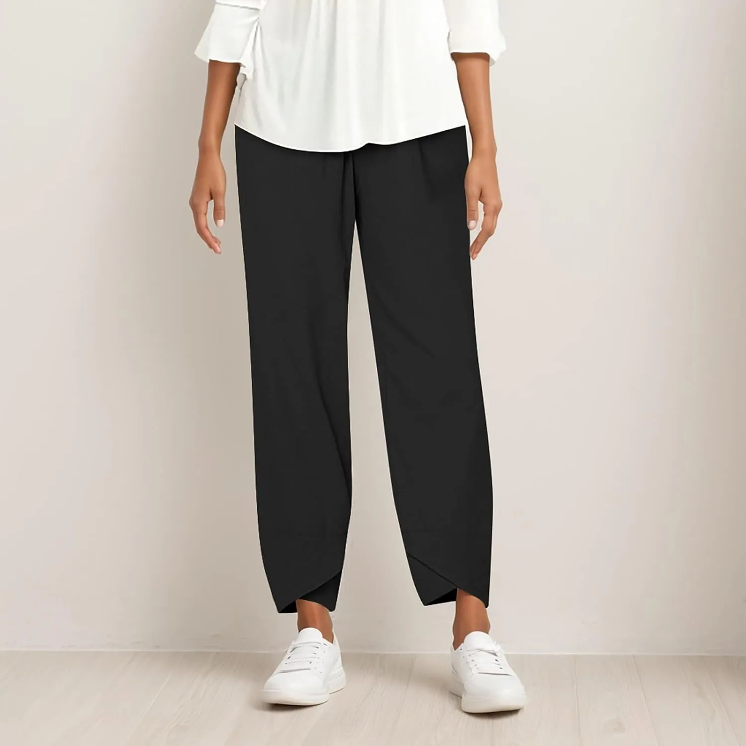 Wide Leg Linen Pants for Women Cotton Casual Summer Cropped Comfy Baggy Pants Straight Leg Breathable Loose Fit Trousers