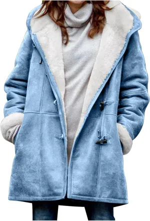 Windproof Sherpa Lined Outerwear for Women Winter, Fleece Hooded Overcoat with Pockets, Warm Thickened Parka Coat