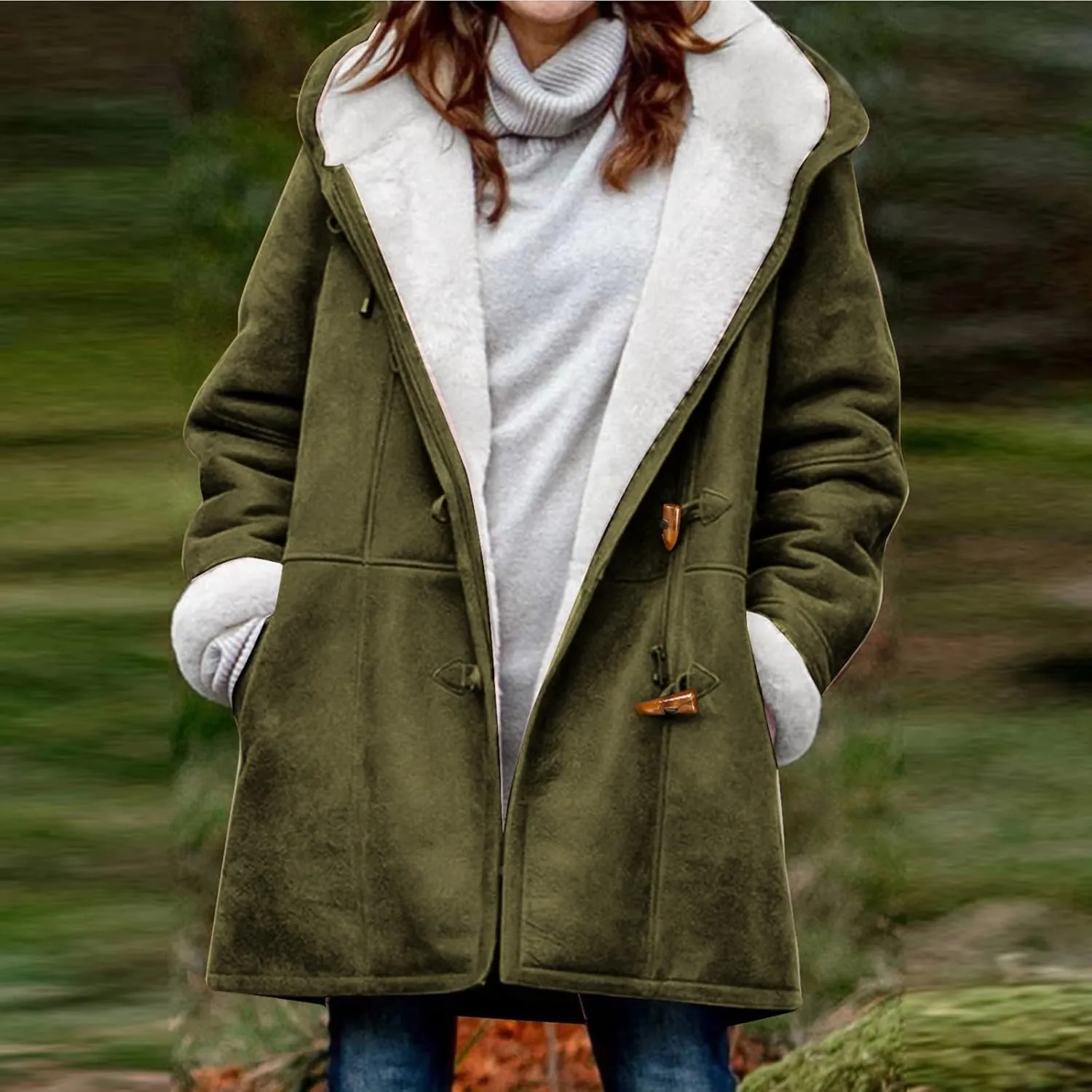 Winter Coats for Women 2023,Fuzzy Fleece Lined Sherpa Jacket Lapel Button Down Long Warm Parka Outerwear
