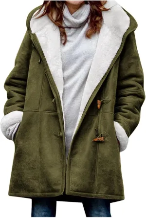 Winter Coats for Women 2023,Fuzzy Fleece Lined Sherpa Jacket Lapel Button Down Long Warm Parka Outerwear