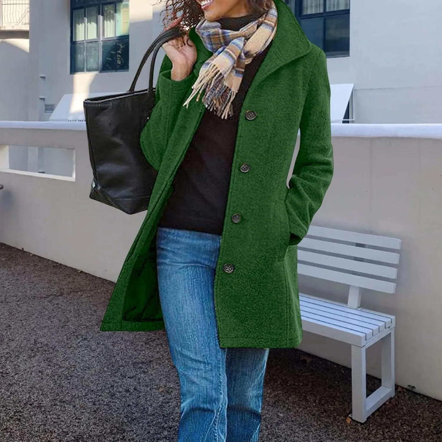 Winter Coats for Women Thicken Wool Blend Stand Collar Jacket Casual Single Breasted Trench Coat Mid Long Pea Coat