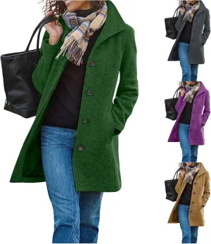 Winter Coats for Women Thicken Wool Blend Stand Collar Jacket Casual Single Breasted Trench Coat Mid Long Pea Coat