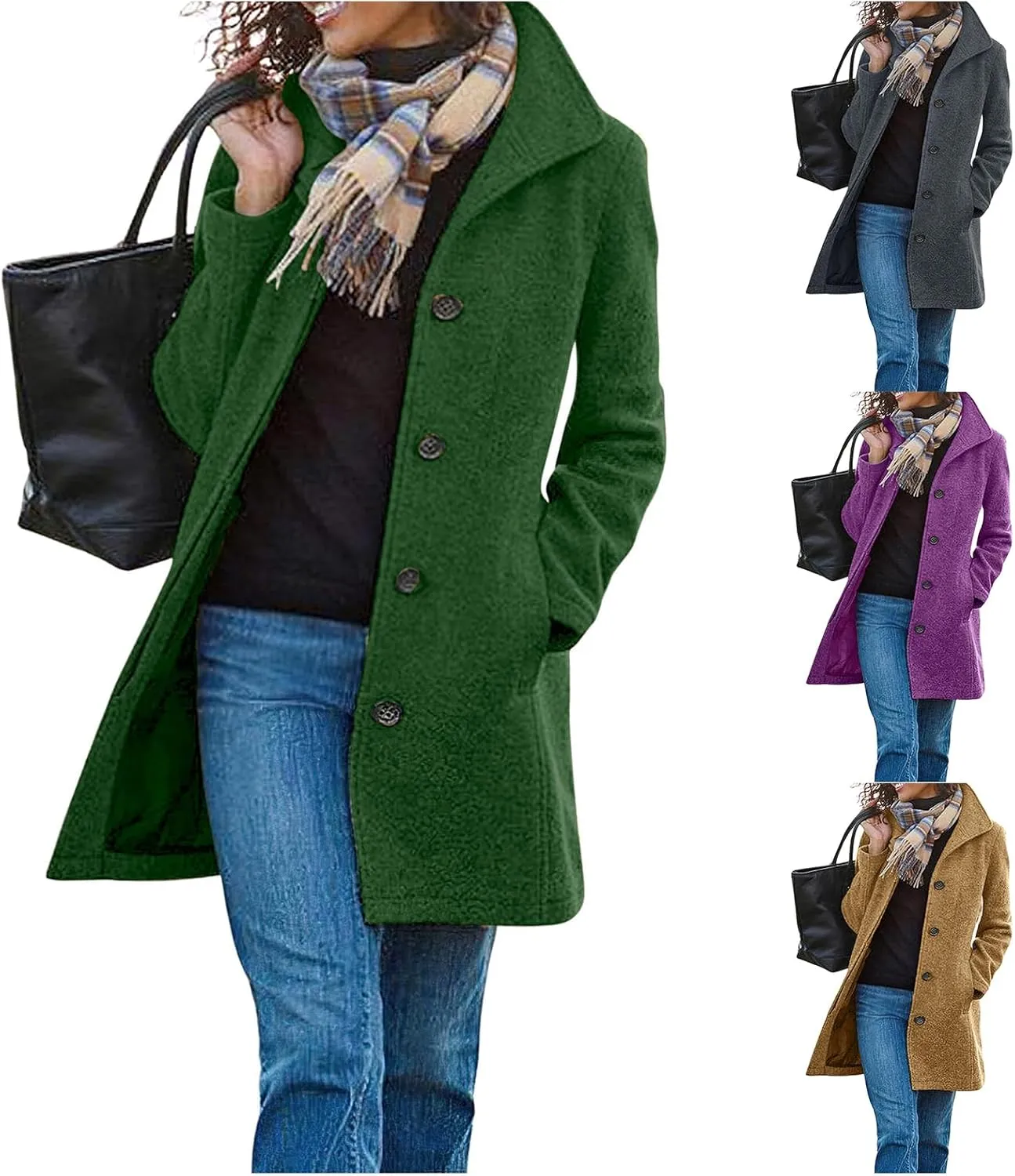 Winter Coats for Women Thicken Wool Blend Stand Collar Jacket Casual Single Breasted Trench Coat Mid Long Pea Coat