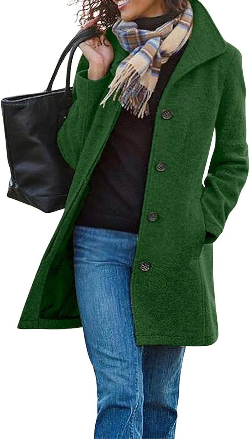 Winter Coats for Women Thicken Wool Blend Stand Collar Jacket Casual Single Breasted Trench Coat Mid Long Pea Coat