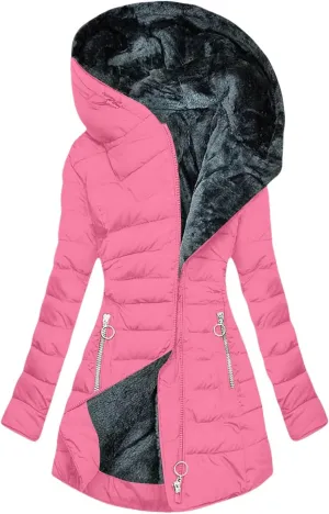 Winter Coats for Women Zipper Hooded Puffer Coat Sherpa Fleece Lined Thicken Coat Winter Warm Parka Coat Outerwear