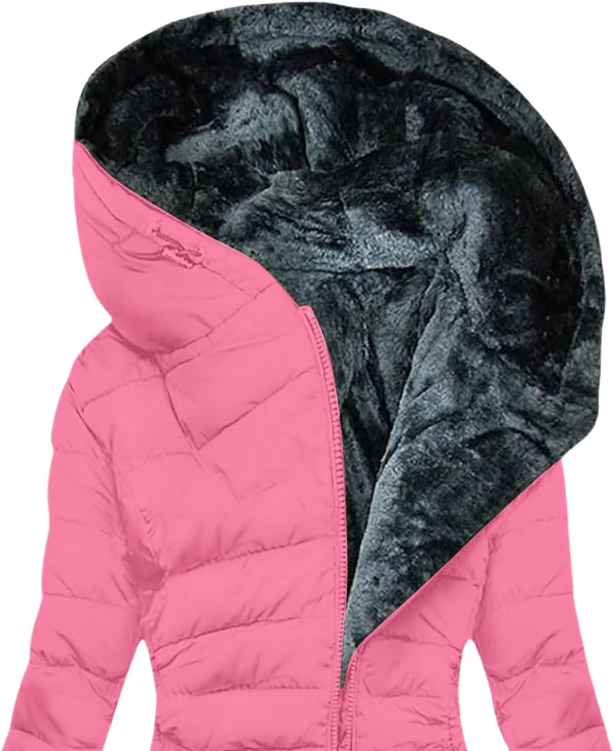 Winter Coats for Women Zipper Hooded Puffer Coat Sherpa Fleece Lined Thicken Coat Winter Warm Parka Coat Outerwear