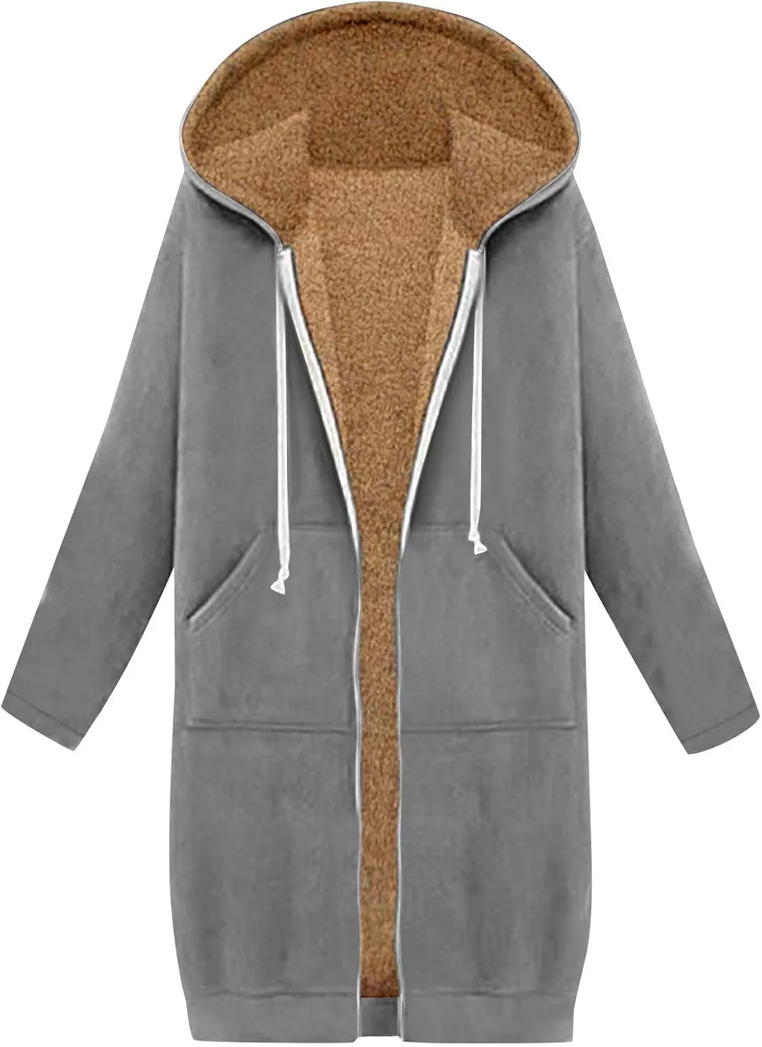 Winter Fleece Lined Sweatshirts Hoodies for Women Zip Up Knee Length Coats Comfy Hooded Jackets with Pockets