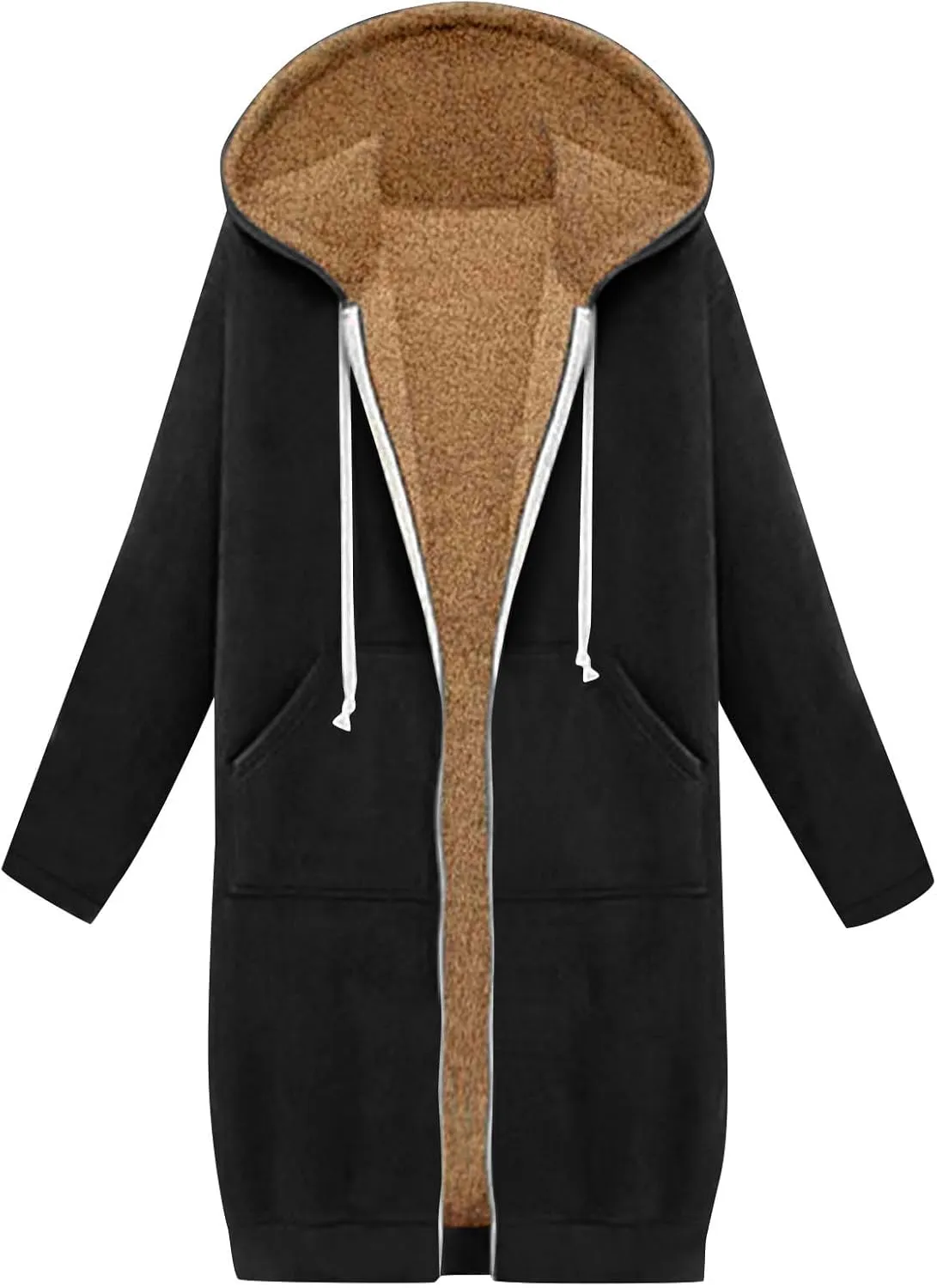 Winter Fleece Lined Sweatshirts Hoodies for Women Zip Up Knee Length Coats Comfy Hooded Jackets with Pockets