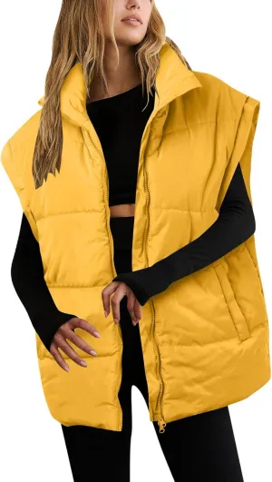 Winter Vest for Women Zip Up Sleeveless Solid Color Warm Vests Jackets Oversized Outdoor Lightweight Casual Outwear