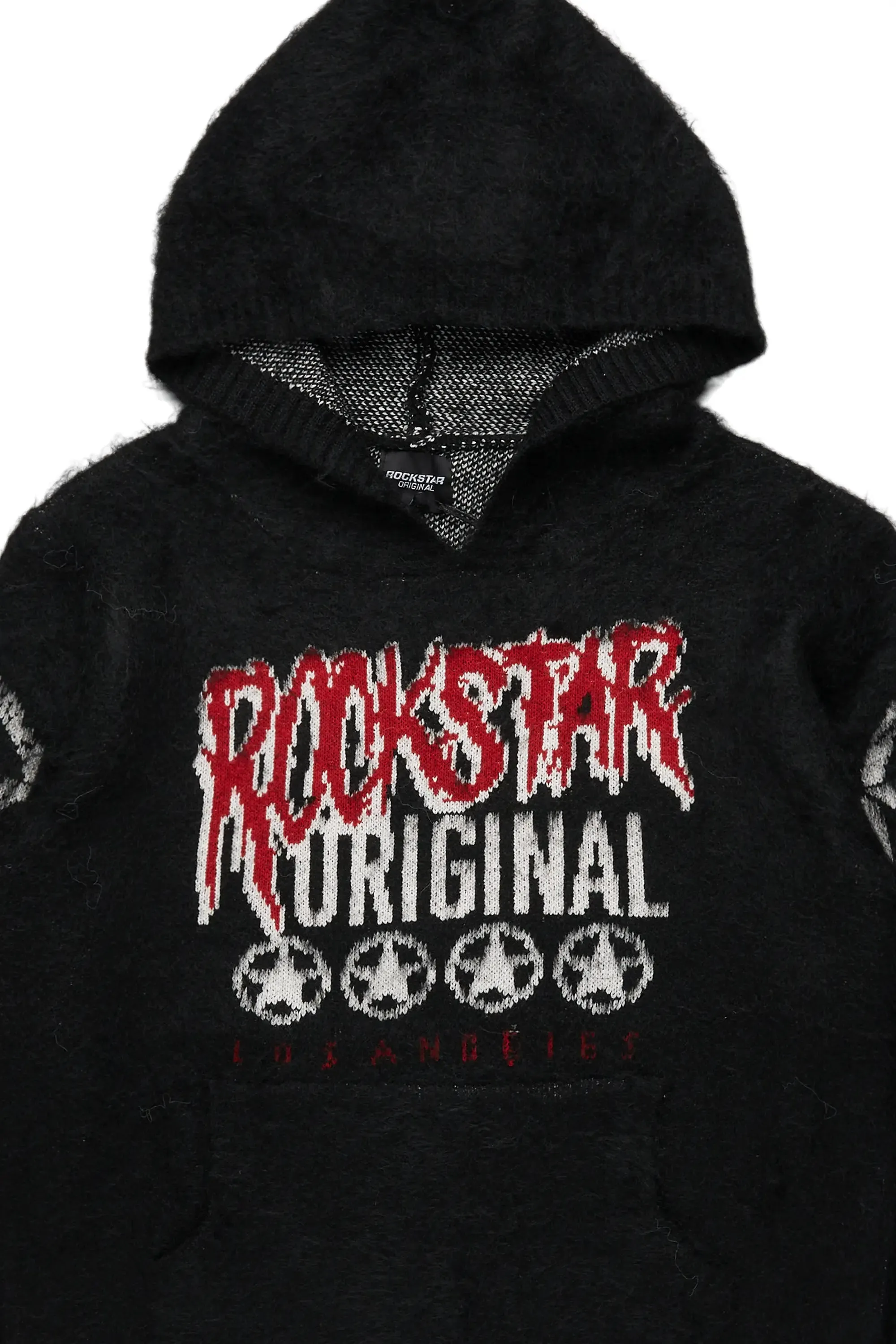 Wizzurd Black Graphic Knitted Mohair Hoodie