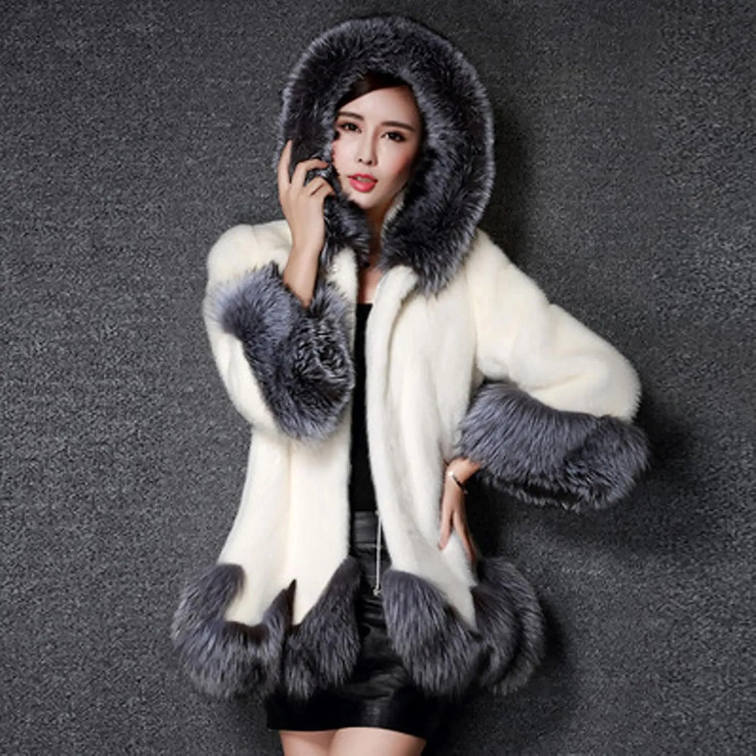 Women Bride Wedding Party Jacket Faux Fur Coats Fleece Fuzzy Overcoat Winter Thick Hooded Jackets Open Front Cardigan