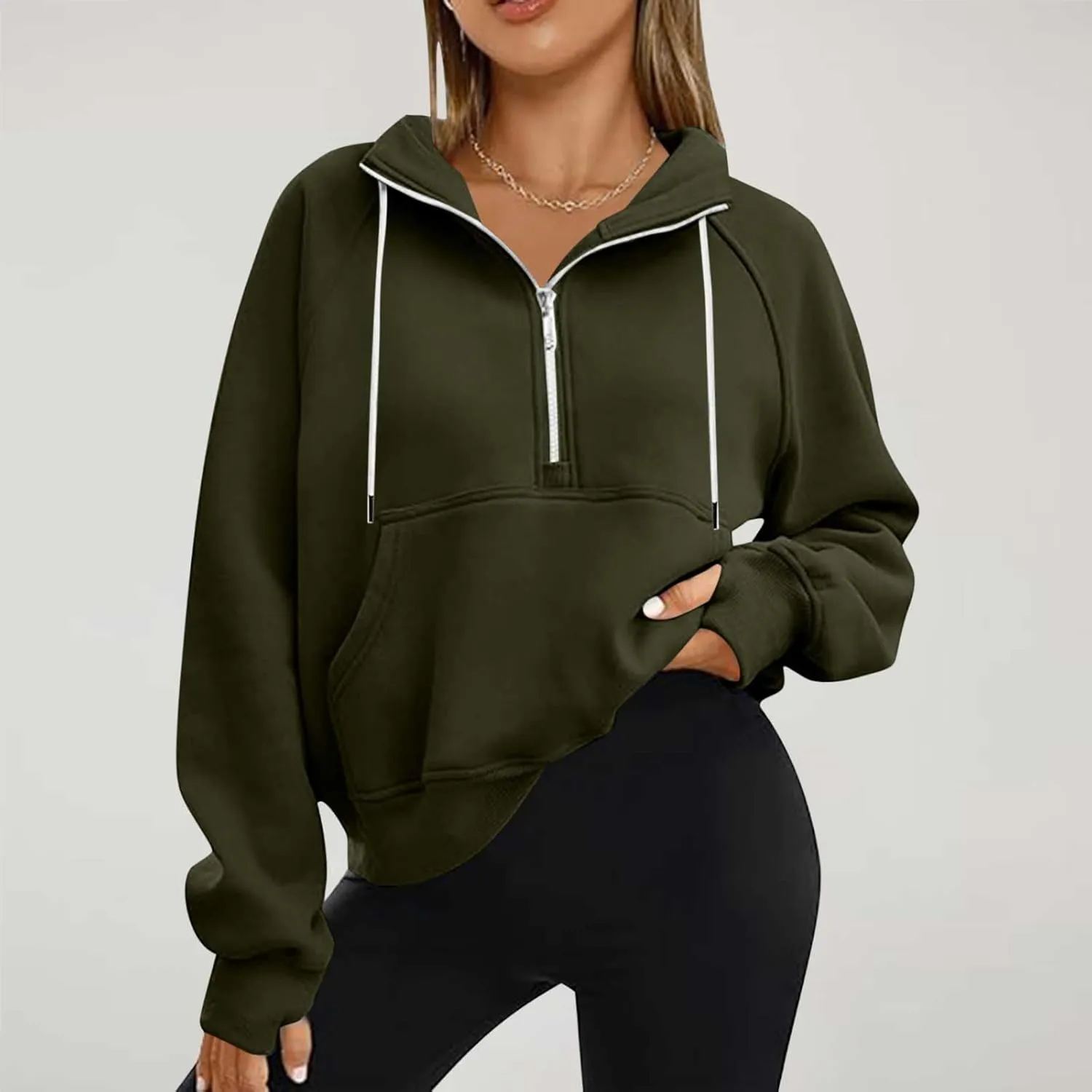 Women Casual Half Zip Sweatshirts 2024 Fall Trendy Long Sleeve Loose Tops Y2K Cropped Pullover Oversized Preppy Clothes