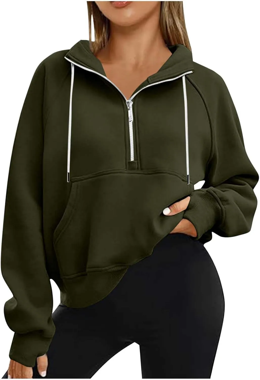 Women Casual Half Zip Sweatshirts 2024 Fall Trendy Long Sleeve Loose Tops Y2K Cropped Pullover Oversized Preppy Clothes