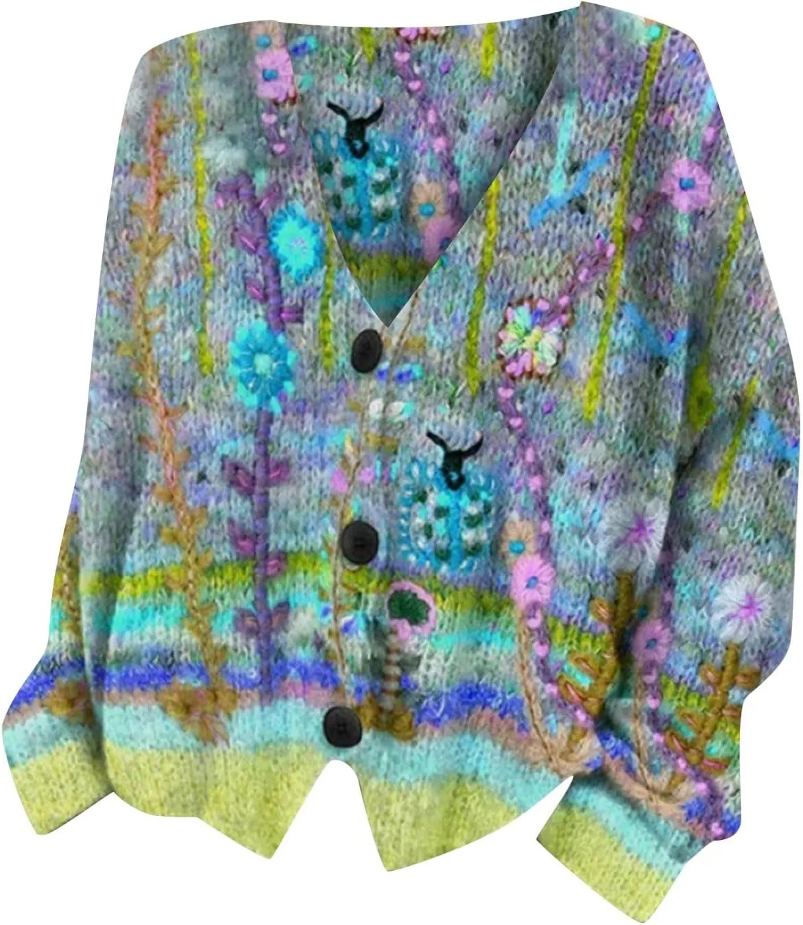 Women Cropped Cardigan Sweaters Striped Flower Lightweight Button Down V Neck Knit Lady Jackets 2024 Fall Outfits
