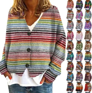 Women Cropped Cardigan Sweaters Striped Flower Lightweight Button Down V Neck Knit Lady Jackets 2024 Fall Outfits