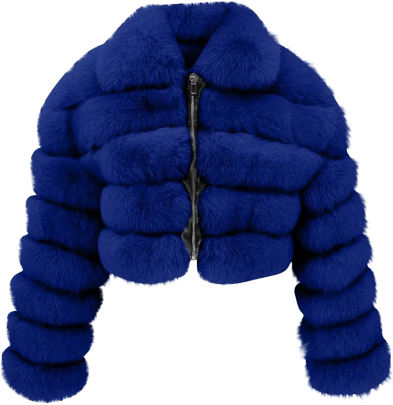 Women Elegant Faux Fur Coat Sexy Plus Size Short Jacket Warm Furry Faux Crop Jacket Long Sleeve Outerwear for Winter