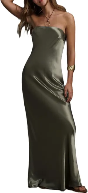 Women Floral Strapless Maxi Dress Y2K Bodycon Tube Long Dresses Sexy Party Formal Cocktail Beach Slit Dress