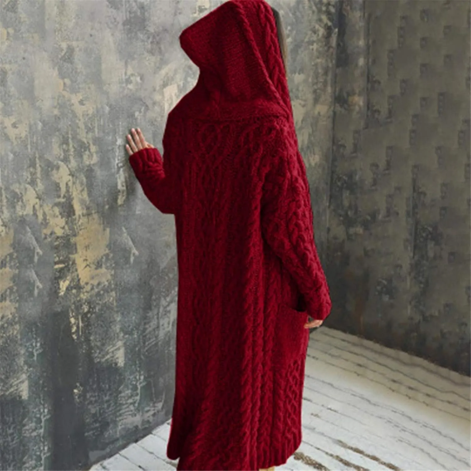 Women Knitted Hooded Sweater Coats with Pockets Loose Long Cardigan Sweaters Oversized Winter Trendy 2025