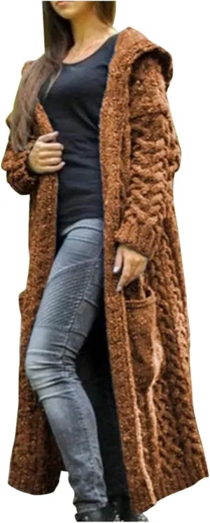 Women Knitted Hooded Sweater Coats with Pockets Loose Long Cardigan Sweaters Oversized Winter Trendy 2025