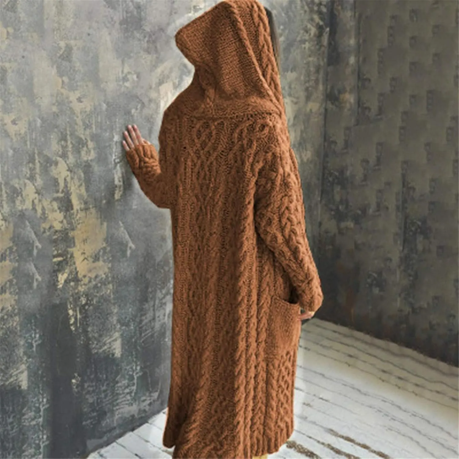 Women Knitted Hooded Sweater Coats with Pockets Loose Long Cardigan Sweaters Oversized Winter Trendy 2025