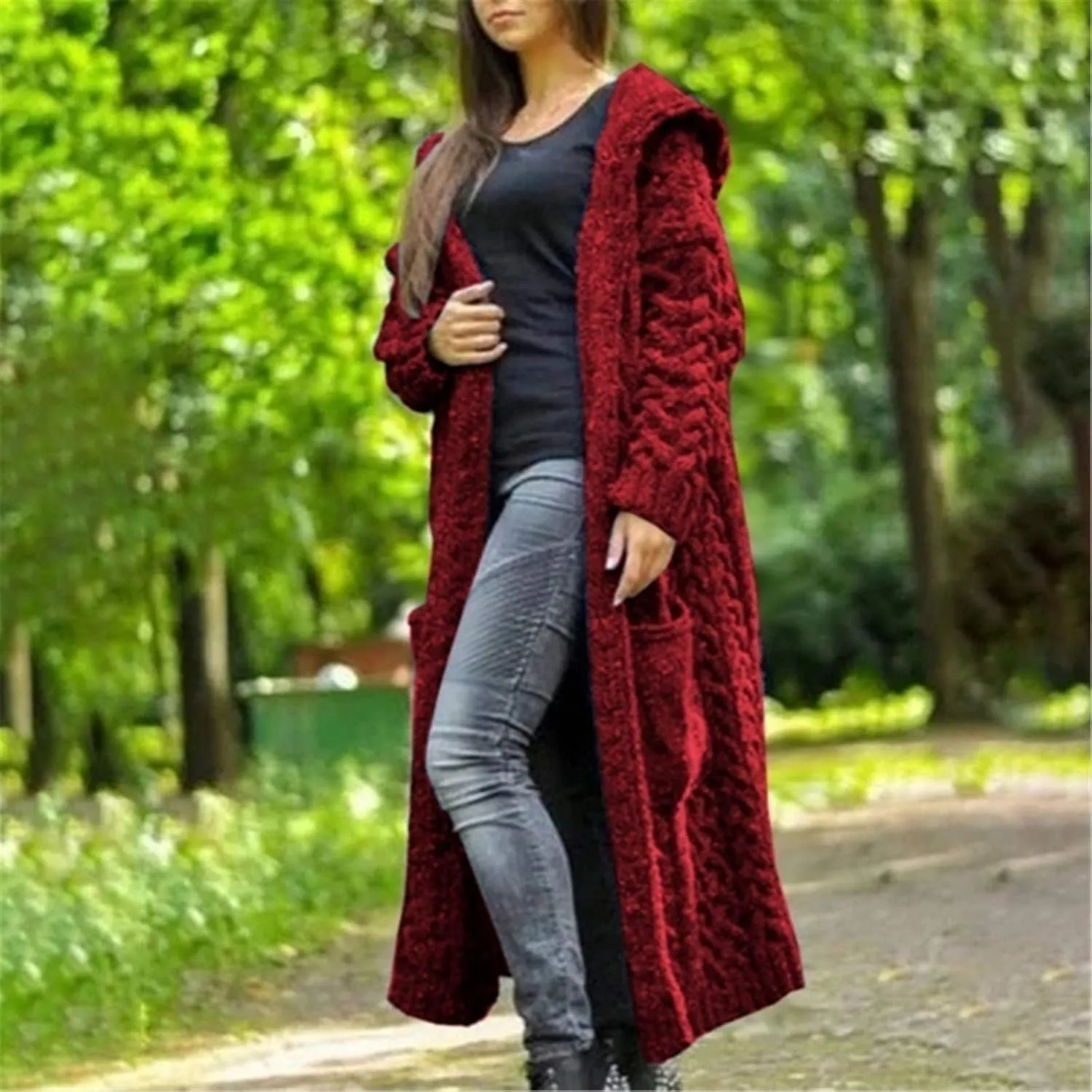 Women Knitted Hooded Sweater Coats with Pockets Loose Long Cardigan Sweaters Oversized Winter Trendy 2025